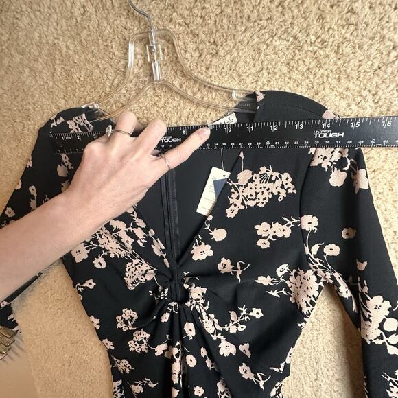 Abercrombie & Fitch NWT Black Pink Floral Long Sleeve O Ring V Neck Mini Dress S - Picture 14 of 16